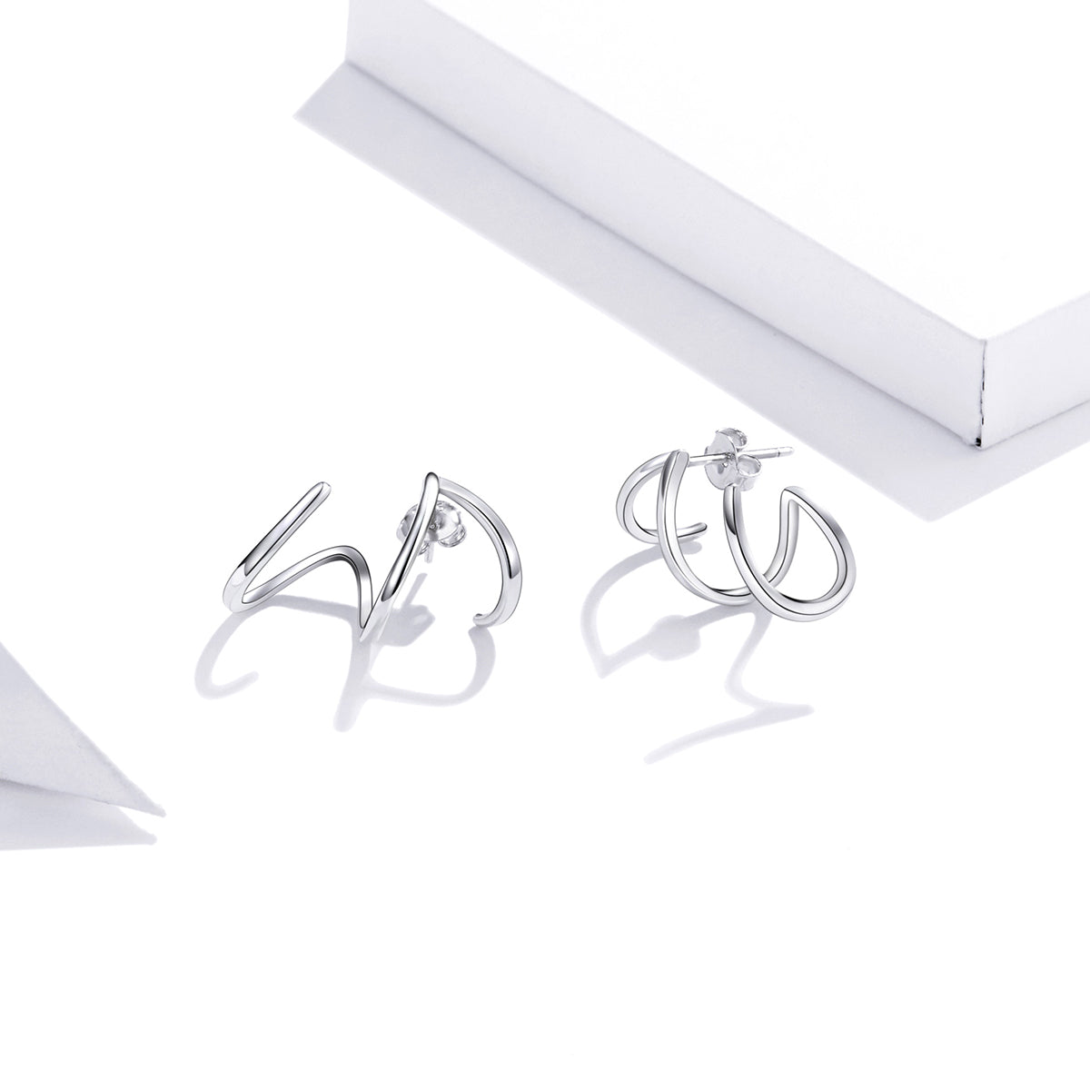 Sterling Silver Geometric Simple Line Stud Hypoallergenic Earrings