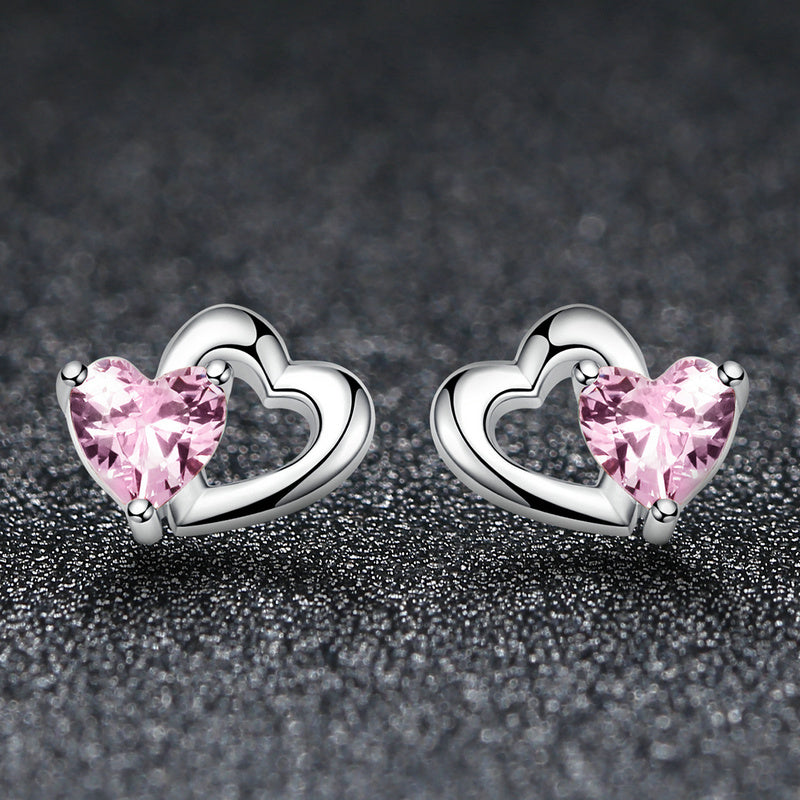Sterling Silver Double Love Heart Stud Hypoallergenic Earrings