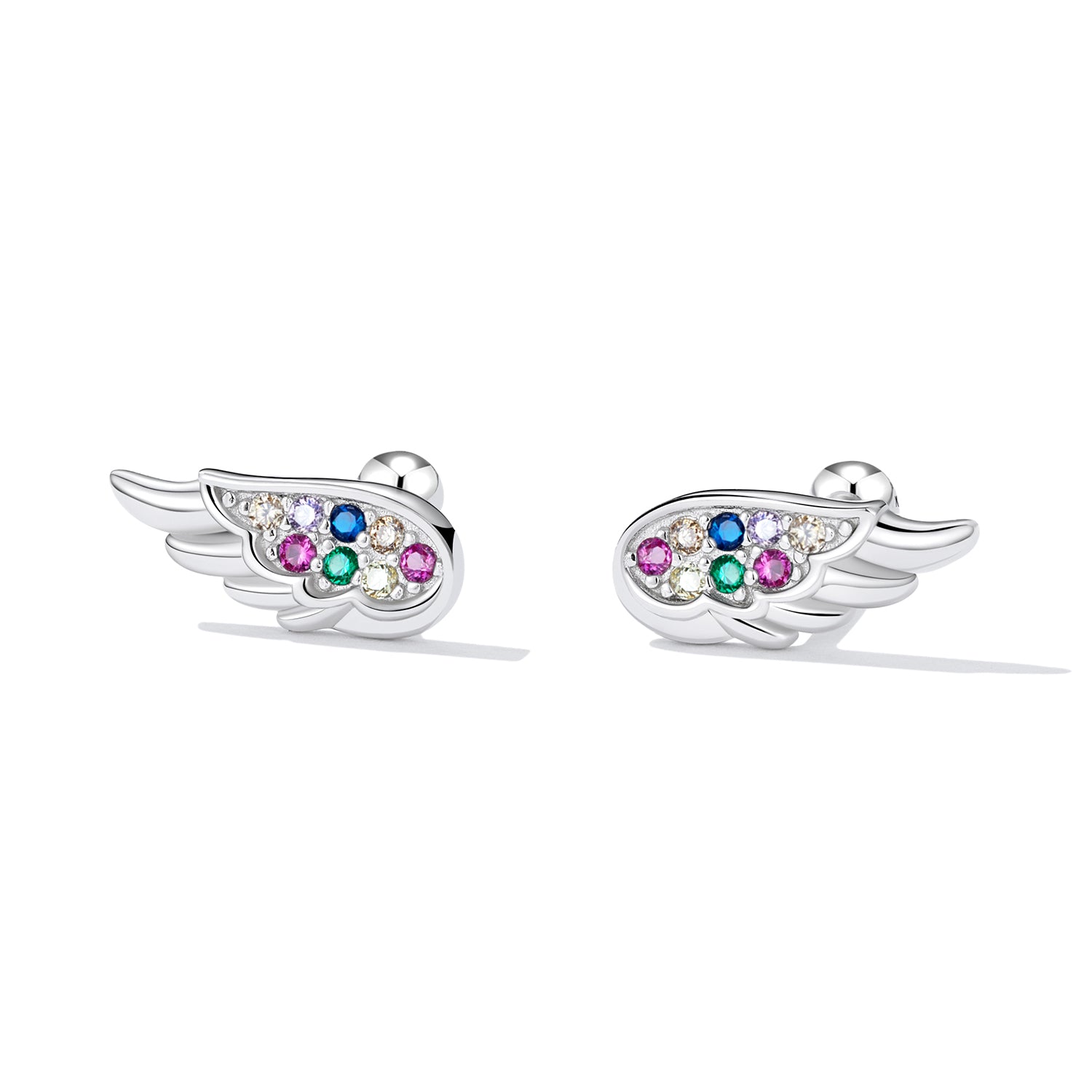 Sterling Silver Angel Rainbow Wings Screw Stud Hypoallergenic Earrings